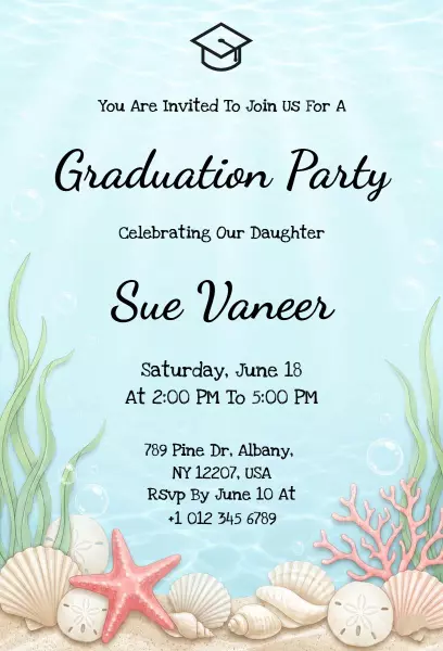 Beach-Themed Graduation Celebration Party Invitation Template