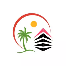 Beachfront Resort Logo with Palm Tree and Sunset Scene Logo Template