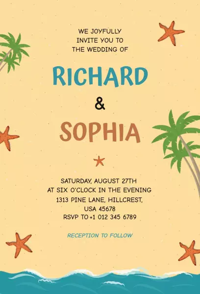 Beachside Celebration Elegant Wedding Ceremony Invitation Template