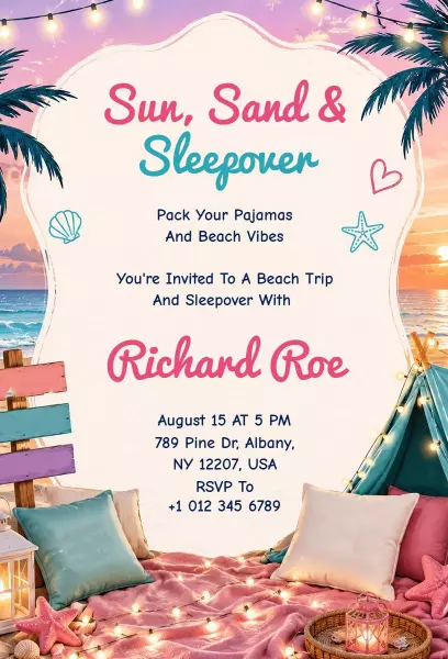 Beachside Pajama Retreat Fun Sleepover Party Invitation Template