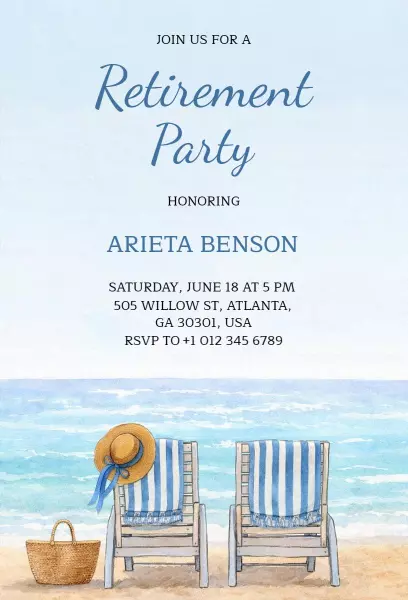 Beachside Relaxation Retirement Celebration Invitation Template