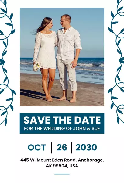 Beachside Romance Save The Date Wedding Invitation Template