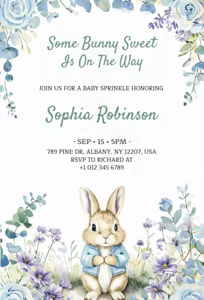 Beautiful Bunny Themed Baby Sprinkle Celebration Invitation Template