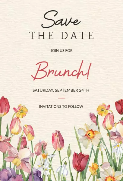 Beautiful Floral Brunch Celebration Save The Date Invitation Template