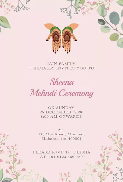 Beautiful Floral Mehndi Ceremony Invitation Template