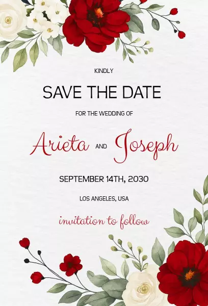 Beautiful Floral Save The Date Wedding Announcement Invitation Template