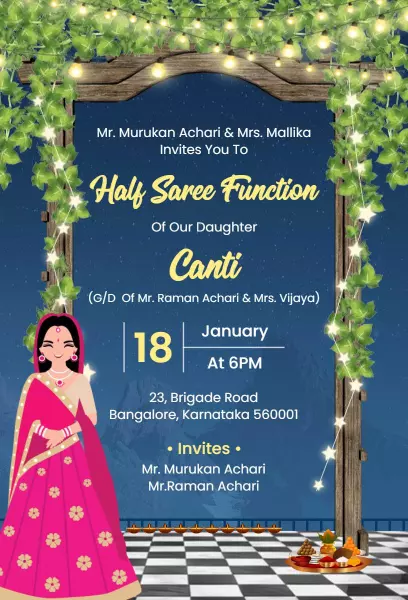 Beautiful Half Saree Ceremony Celebration Invitation Template