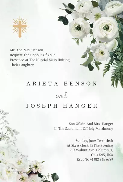 Beautiful Rose Floral Wedding Ceremony Invitation Template