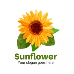 Beautiful Yellow Sunflower with Green Leaves Logo Template