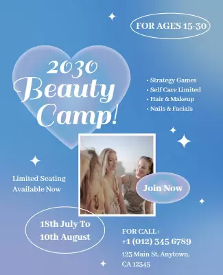 Beauty Camp Event Flyer for Ages 15 to 30 Template