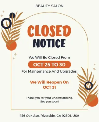Beauty Salon Closure Notice Flyer Template