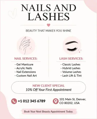 Beauty Salon Nail and Lash Services Flyer Template