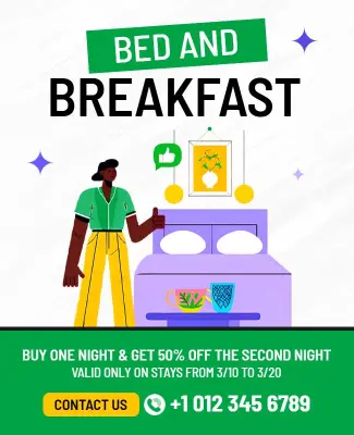 Promotional Bright Green Modern Bed and Breakfast Flyer Template
