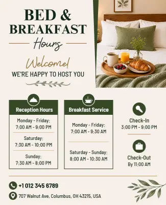 Bed and Breakfast Hours Flyer Template
