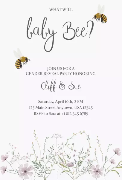 Bee-Themed Baby Gender Reveal Celebration Invitation Template