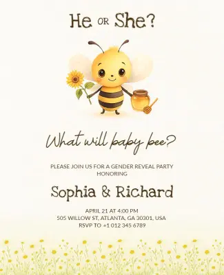 Bee Themed Gender Reveal Party Flyer Template