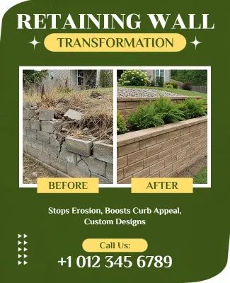 Before and After Retaining Wall Landscaping Transformation Flyer Template