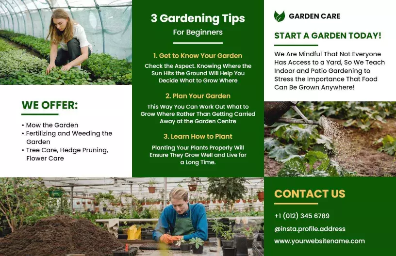 Beginner Gardening Tips and Garden Care Services Brochure Template