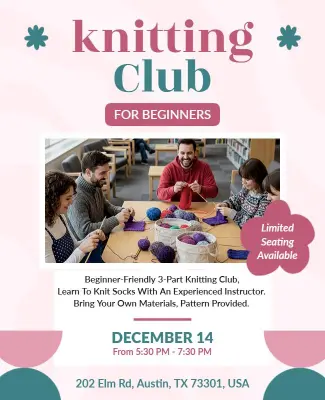 Beginner Knitting Club Workshop Flyer Template