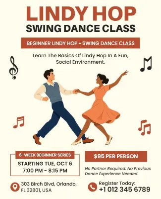 Beginner Lindy Hop Swing Dance Class Flyer Template