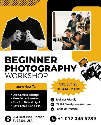 Beginner Photography Workshop Promotional Flyer Template