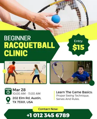 Beginner Racquetball Clinic Event Flyer Template