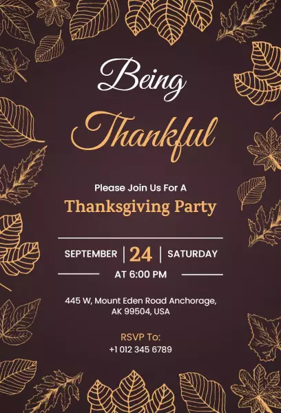 Being Thankful Autumn Thanksgiving Party Invitation Template