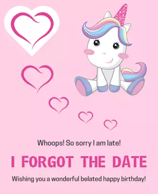 Belated Birthday Unicorn Greeting Flyer Template