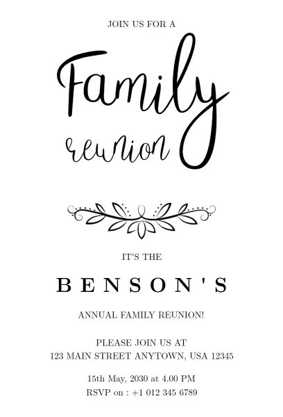 Benson Family Annual Reunion Celebration Invitation Template