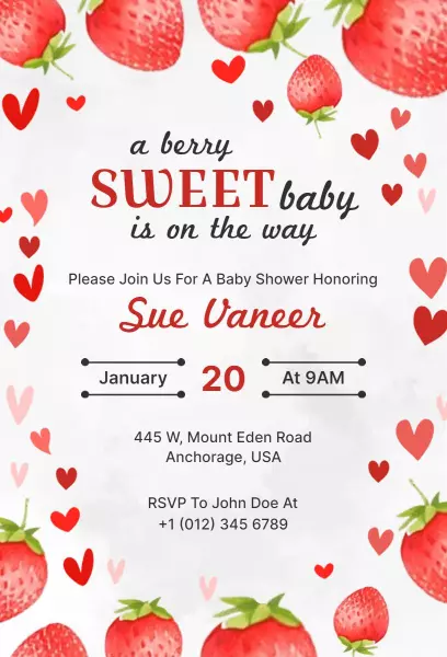 Berry Sweet Baby Shower Celebration Invitation Template