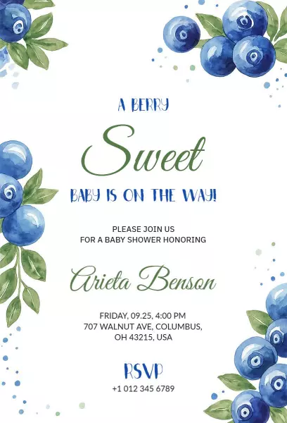 Berry Sweet Nature-Themed Baby Shower Invitation Template