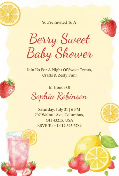 Berry Sweet Summer Fruit Baby Shower Invitation Template