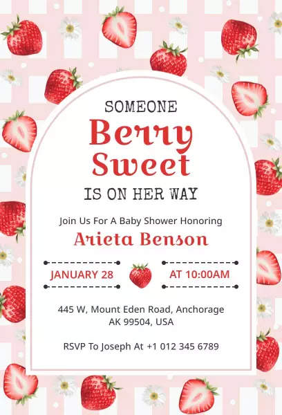 Berry Sweet Themed Baby Shower Celebration Invitation Template