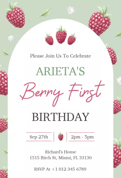 Berry Themed First Birthday Celebration Invitation Template