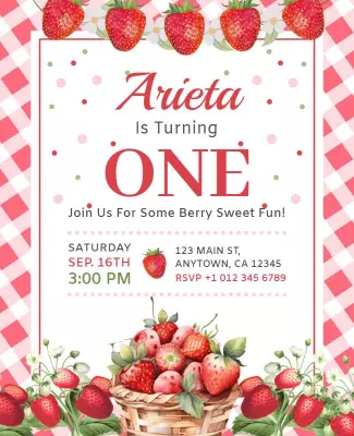 Berry Themed First Birthday Party Flyer Template