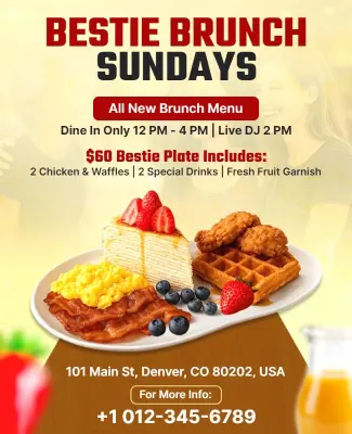 Bestie Brunch Event Promotional Flyer Template