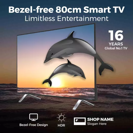 Bezel-Free 80cm Smart TV with Limitless Entertainment Ad Template