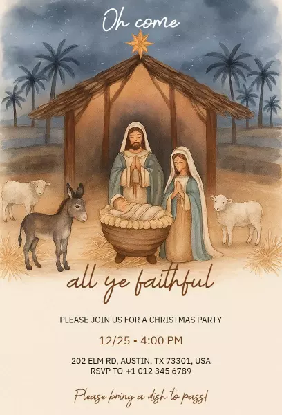 Biblical Nativity Scene Celebration Christmas Invitation Template