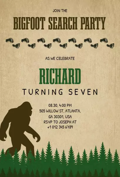Bigfoot Search Adventure Fun Birthday Celebration Invitation Template