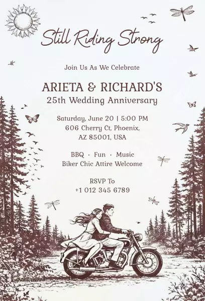 Biker Chic Vintage 25th Wedding Anniversary Invitation Template