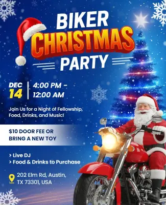 Biker Christmas Party Holiday Celebration Flyer Template