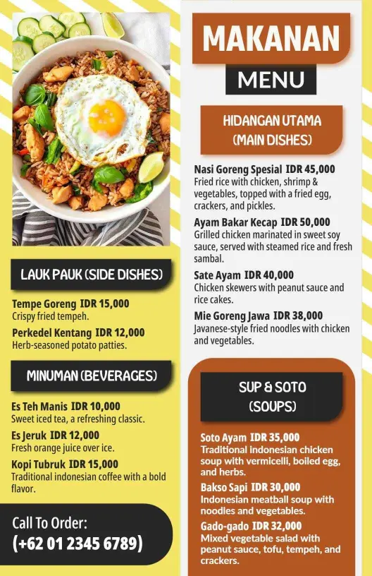 Bingkai Kuning Cerah Untuk Templat Menu Makanan Tradisional Indonesia