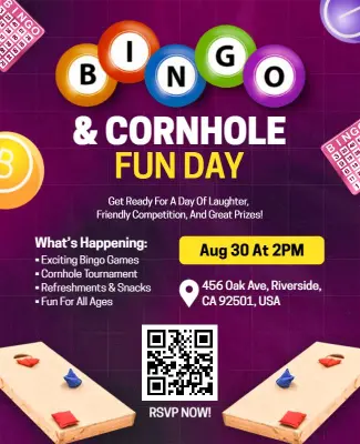 Bingo and Cornhole Fun Day Event Flyer Template