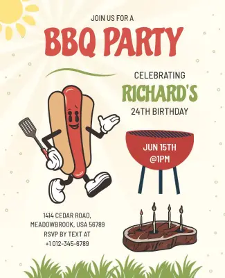 Birthday BBQ Party Celebration Flyer Template