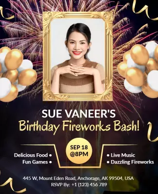 Birthday Fireworks Bash Celebration Flyer Template