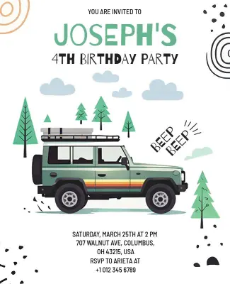Birthday Party Invitation with Safari Jeep Theme Flyer Template