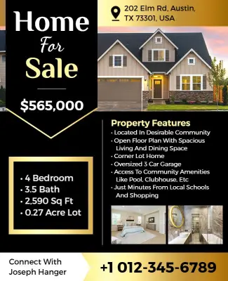 Black and Gold House for Sale Real Estate Flyer Template
