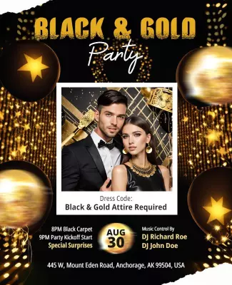 Black and Gold Themed Party Flyer Template