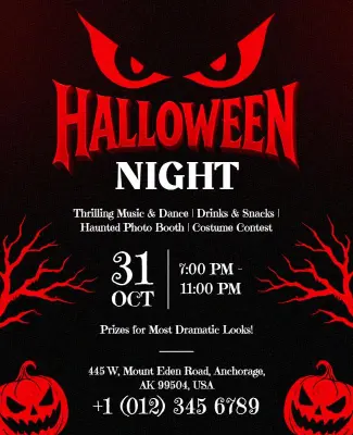 Black and Red Halloween Night Party Event Flyer Template