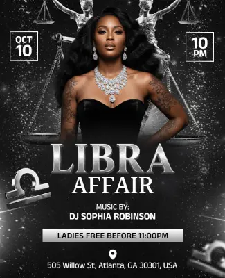 Black and Silver DJ Night Special Libra Affair Flyer Template